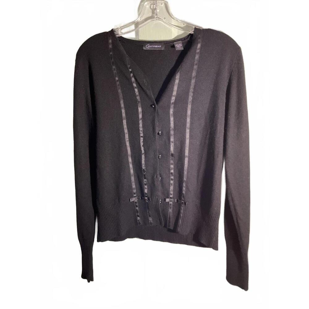 Context Silk/Cashmere Blend Coquette Cardigan with Satin and Bows Large